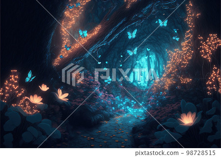 Fantastic forest with butterflies 98728515