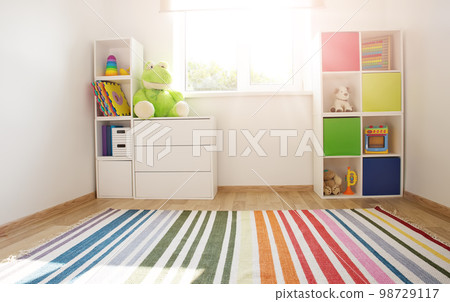 Comfortable room with colourful furniture in sunny day. Comfortable room with colourful furniture in sunny day. 98729117