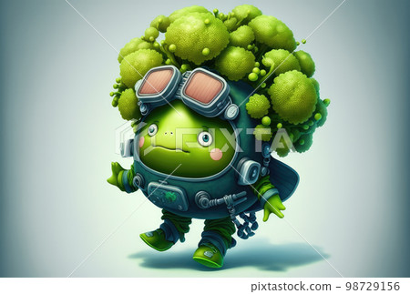 Broccoli character wearing a diving suit Broccoli character wearing a diving suit 98729156