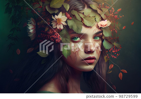 Abstract contemporary art collage portrait of young woman 98729599