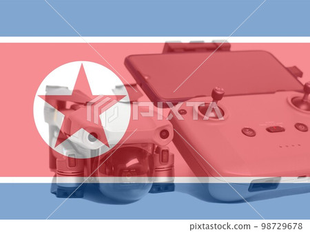 North Korea flag and quadcopter drone aerial camera 98729678