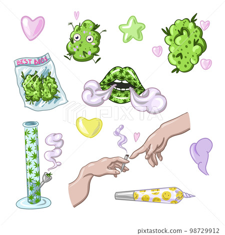 Set of Marijuana. Legalize cannabis. smoking weed. Vector illustration of weed Set of Marijuana. Legalize cannabis. smoking weed. Vector illustration of weed 98729912