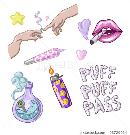 Set of Marijuana. Legalize cannabis. smoking weed. Vector illustration of weed 98729914