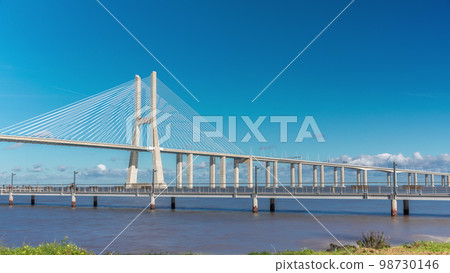 The Vasco da Gama Bridge timelapse hyperlapse in Lisbon, Portugal 98730146