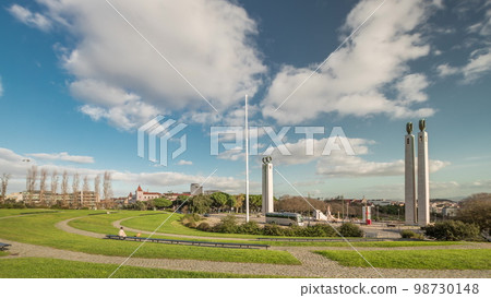 Park Eduardo VII timelapse hyperlapse panorama in Lisbon, Portugal, Europe. 98730148