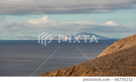 Panorama of Amorgos island timelapse from above. Greece 98730232