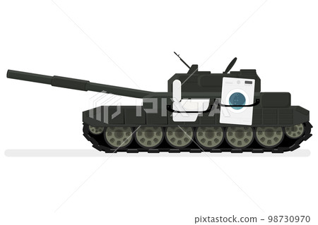 combat Russian green tank with a washing machine and a toilet stolen items war conflict 98730970