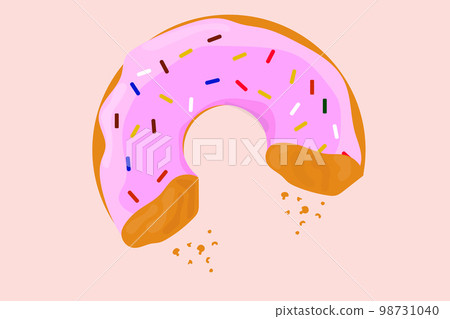 large donut with pink filling and multi-colored sprinkles 98731040