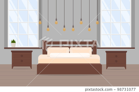 large soft bed with bedside tables in a loft apartment stylish modern 98731077