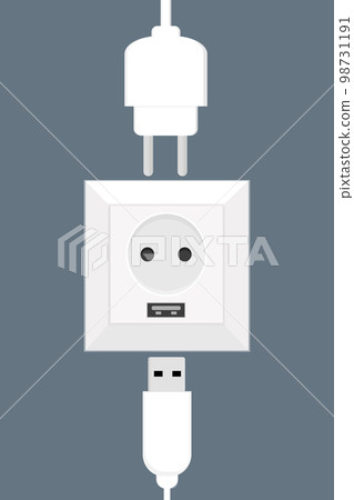 white electric socket in the wall european with usb interface white electric socket in the wall european with usb interface 98731191