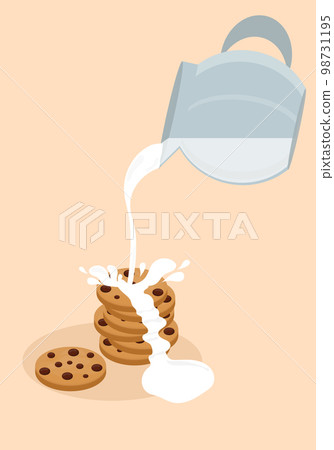 homemade cookies with chocolate chips with a milk a lot vector illustration 98731195