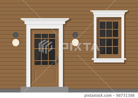 wooden house with white windows and white door brown 98731386