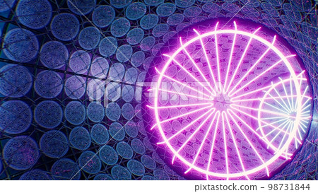 Geometric Flower Neon Light in the Ethnic Shape Tile Fence Tunnel Background 3D Rendering 98731844