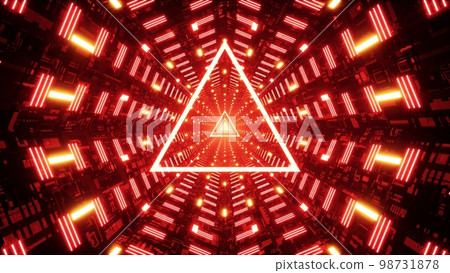 Glowing Red Triangle Light in the Space Tunnel 3D Rendering Glowing Red Triangle Light in the Space Tunnel 3D Rendering 98731878
