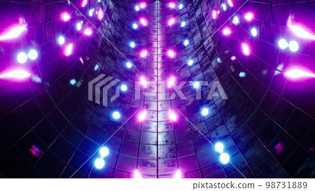 Neon Light in Grunge Stone Tile Tunnel Entrance Background 3D Rendering 98731889