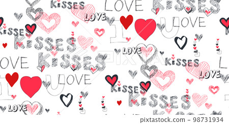 Seamless pattern with love words, hearts Seamless pattern with love words, hearts 98731934
