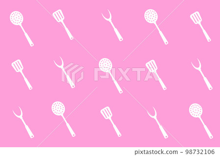 set of accessories from the kitchen ladle spatula rolling pin fork spoon wooden texture pattern 98732106