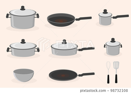 kitchen utensils set pots pans for cooking vector illustration kitchen utensils set pots pans for cooking vector illustration 98732108