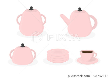 kitchen utensils teapot sugar bowl saucer and cup pink colour kitchen utensils teapot sugar bowl saucer and cup pink colour 98732118