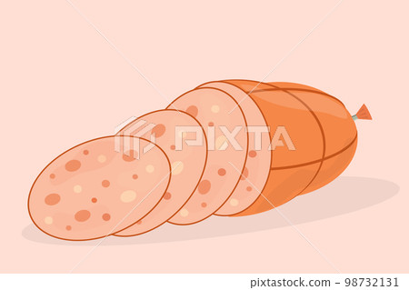 boiled sausage with pieces of ham cut into slices 98732131