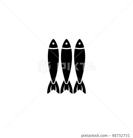 Sprats, Canned Fish, Sardines or Herring. Flat Vector Icon illustration. Simple black symbol on white background. Sprat Fish in Row, Sardines Tin Can sign design template for web and mobile UI element Sprats, Canned Fish, Sardines or Herring. Flat Vector Icon illustration. Simple black symbol on white background. Sprat Fish in Row, Sardines Tin Can sign design template for web and mobile UI element 98732731