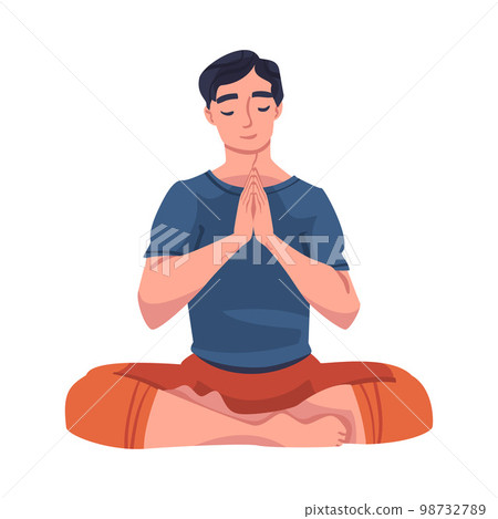 Man Character Doing Meditation Sitting in Lotus Pose Practicing Mindfulness Vector Illustration Man Character Doing Meditation Sitting in Lotus Pose Practicing Mindfulness Vector Illustration 98732789