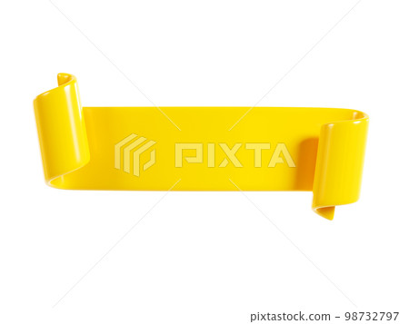 Ribbon text banner 3d render - yellow glossy rolled double tape for sale or promotion message. 98732797