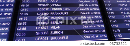 Scoreboard in international airport with names flights and cities Scoreboard in international airport with names flights and cities 98732821