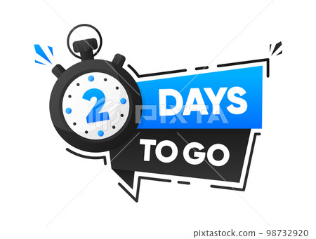 2 Days To Go. Countdown emblem with the number of remaining days. Timer with ribbon. Promotion concept. Vector illustration. 98732920