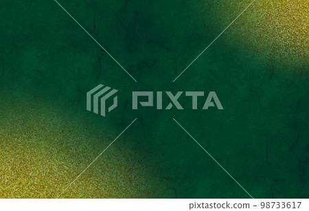 Background material rough Japanese paper gold glitter green 98733617