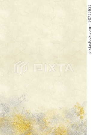Background material frame Japanese paper and gold and silver paint white 98733653