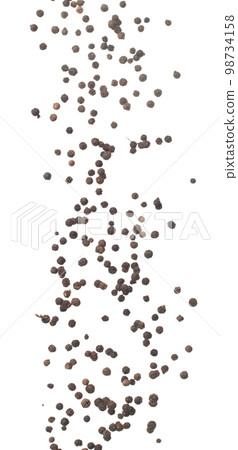 Black Pepper seeds fall down pour in group, Black Pepper float explode, abstract cloud fly. Black Peppercorn splash throwing in Air. White background Isolated high speed shutter, freeze motion Black Pepper seeds fall down pour in group, Black Pepper float explode, abstract cloud fly. Black Peppercorn splash throwing in Air. White background Isolated high speed shutter, freeze motion 98734158