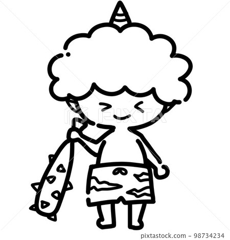 Setsubun illustration of a hand-drawn ogre holding a metal stick 98734234
