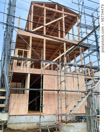 Image of the construction site of an apartment house Image of the construction site of an apartment house 98734479