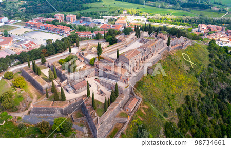 Top view of medieval castle of Hostalric. Spain 98734661