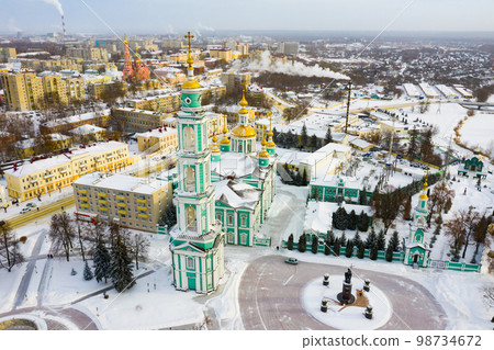 Aerial view of the Spaso-Preobrazhensky Cathedral and residential buildings in Tambov Aerial view of the Spaso-Preobrazhensky Cathedral and residential buildings in Tambov 98734672