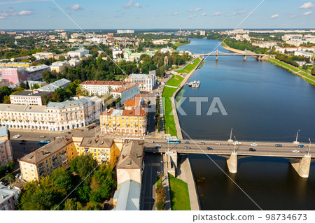 Tver cityscape on Volga river with bridges in summer, Russia Tver cityscape on Volga river with bridges in summer, Russia 98734673