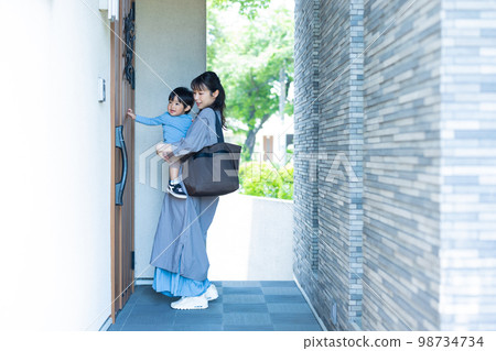 Entrance Garden Parent and child going out Entrance Garden Parent and child going out 98734734