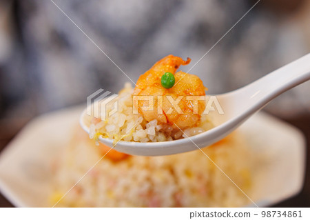 Shrimp fried rice with green peas from town Chinese (Renge) Shrimp fried rice with green peas from town Chinese (Renge) 98734861