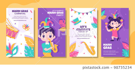 Mardi Gras Carnival Social Media Stories Flat Cartoon Hand Drawn Templates Illustration Mardi Gras Carnival Social Media Stories Flat Cartoon Hand Drawn Templates Illustration 98735234