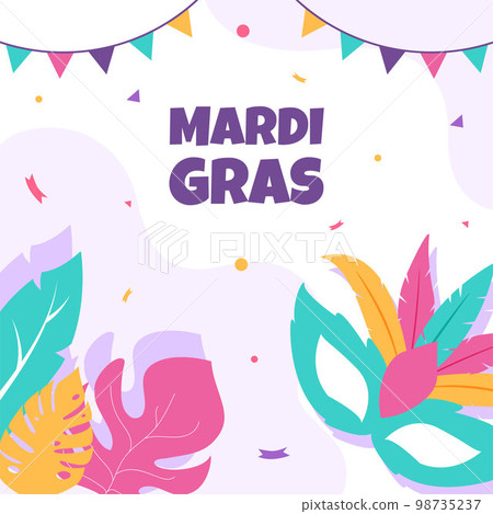 Mardi Gras Carnival Post Flat Cartoon Hand Drawn Templates Illustration 98735237
