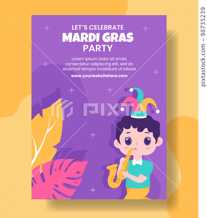 Mardi Gras Carnival Vertical Poster Flat Cartoon Hand Drawn Templates Illustration Mardi Gras Carnival Vertical Poster Flat Cartoon Hand Drawn Templates Illustration 98735239