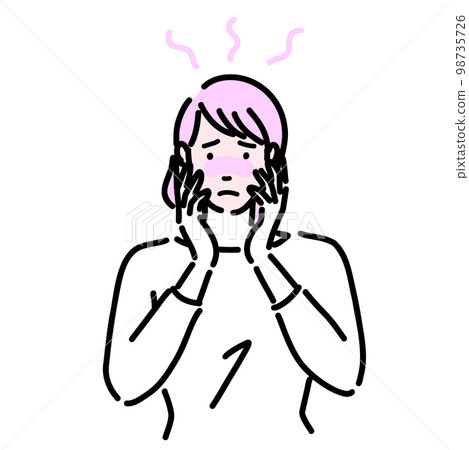 A woman suffering from hot flashes and sweating 98735726