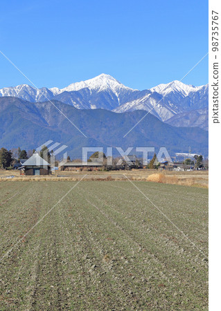 冬季安曇野鄉村和北阿爾卑斯山 冬季安曇野鄉村和北阿爾卑斯山 98735767