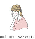 手放在臉上的可愛女性插畫 98736114