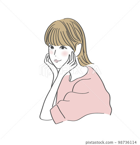 手放在臉上的可愛女性插畫 98736114
