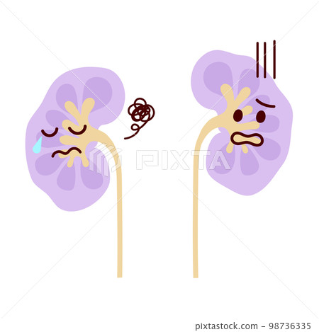 帶有生病和悲傷表情的腎臟的插圖 98736335