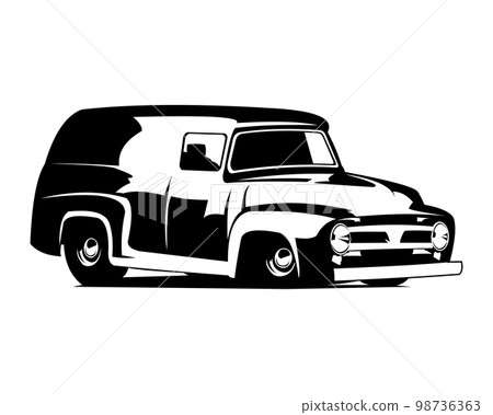 vector illustration of 1952 chevrolet panel van isolated silhouette. Best for truck industry, badge, emblem, icon, sticker design. 98736363
