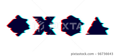 Glitched melted geometric shapes set. Distorted square, cross, triangle, hexagon with drip effect. Futuristic destroyed design elements collection. Text boxes. Glitched melted geometric shapes set. Distorted square, cross, triangle, hexagon with drip effect. Futuristic destroyed design elements collection. Text boxes. 98736643