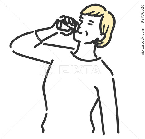 Blond middle-aged woman drinking water Blond middle-aged woman drinking water 98736920
